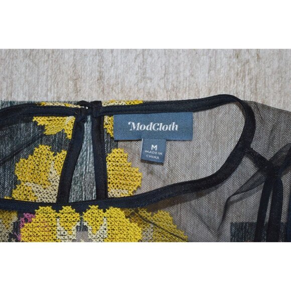 ModCloth Size Medium Follow My Lead Embroidered Midi Dress Floral Black Yellow - Picture 8 of 10